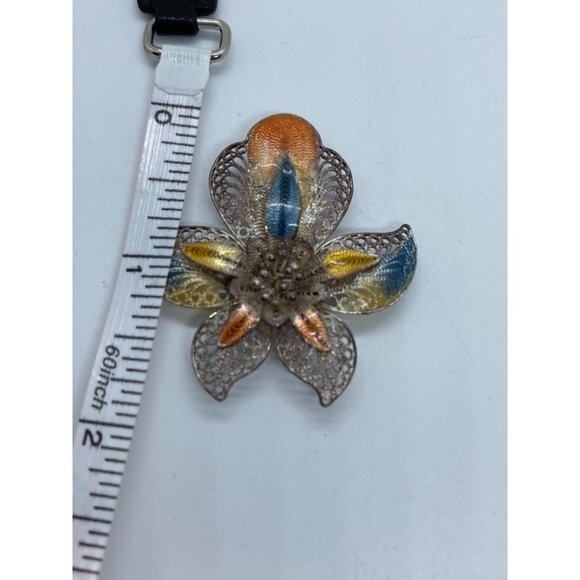 Antique 925 Sterling Filigree & Pastel Enamel Figu - Picture 2 of 4